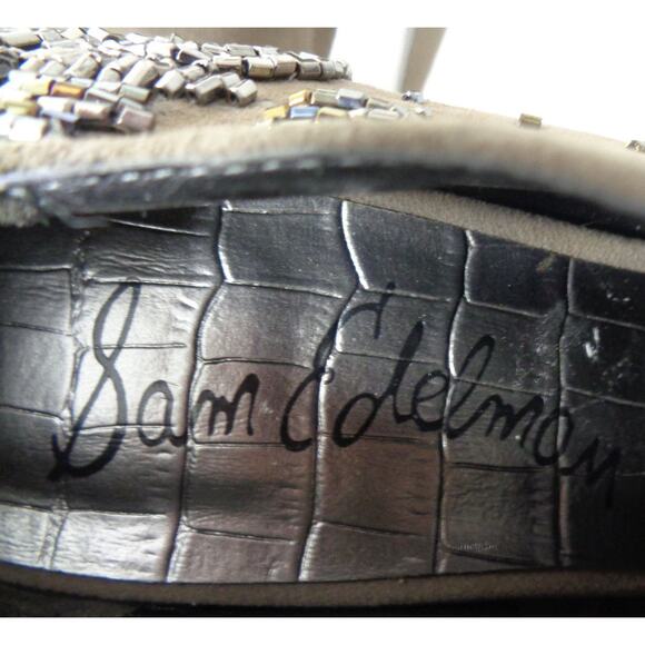 SAM EDELMAN Una 9M Taupe Suede Beaded Peep Toe Platform Shooties Booties Shoes - Picture 10 of 10